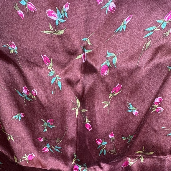 Guess Flower Pattern Brown Silk Square Scarf - Picture 7 of 7